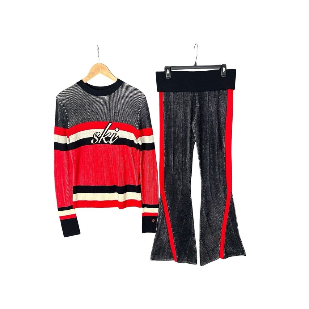 Perfect Moment Ski Set Women M Merino Wool Sweater Flare Pants Red Black Apres